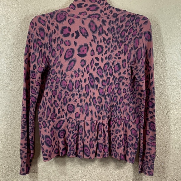 Boston Proper Sweater Open Cardigan S Animal Print Pink Purple Gray - Picture 9 of 14